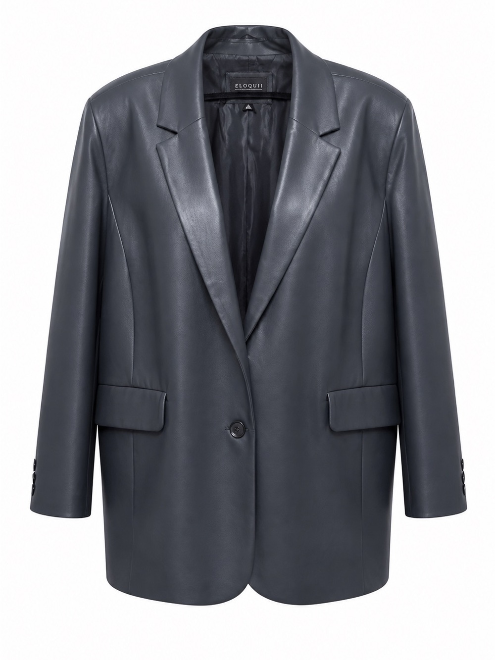 Eloquii Navy Faux Leather Oversized Blazer